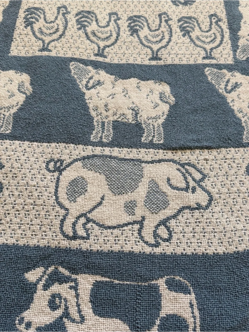 Vtg 1992 MWW Farm Animals Afghan Throw Blanket Cows Pigs Chickens Country 65x43”